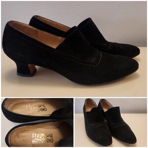 Vintage Salvatore Ferragamo Black Suede Heels 7